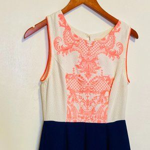 Altar'd State Mini Dress Retro Navy & Orange Size Small